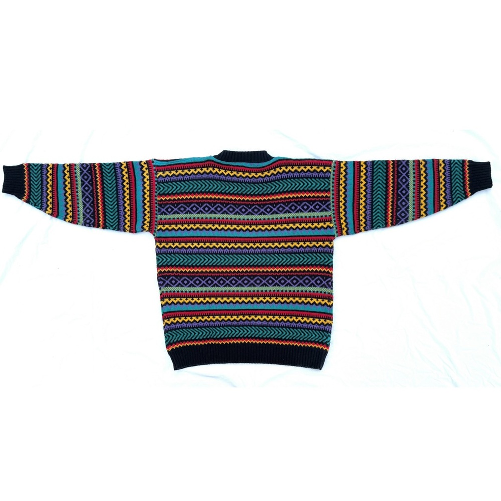 Vintage 80s Sweaters by Jolie Multicolor Knit Geometric Crew Sweater - Picture 3 of 7